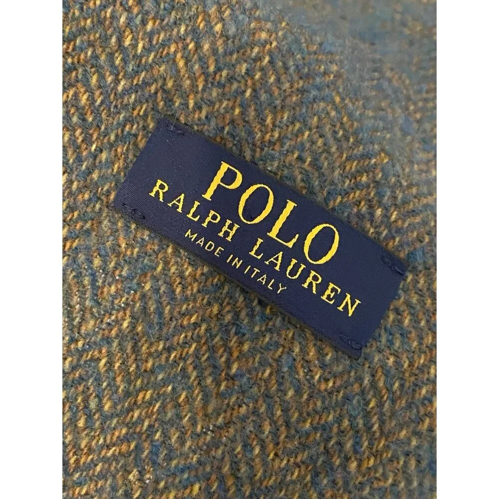 Polo Ralph Lauren Teal Blue Gold Brown Scarf Women's 17